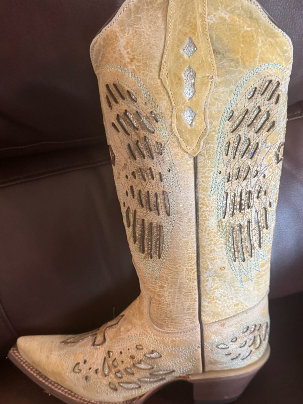 Women's Tan Embellished Western Heeled Boots